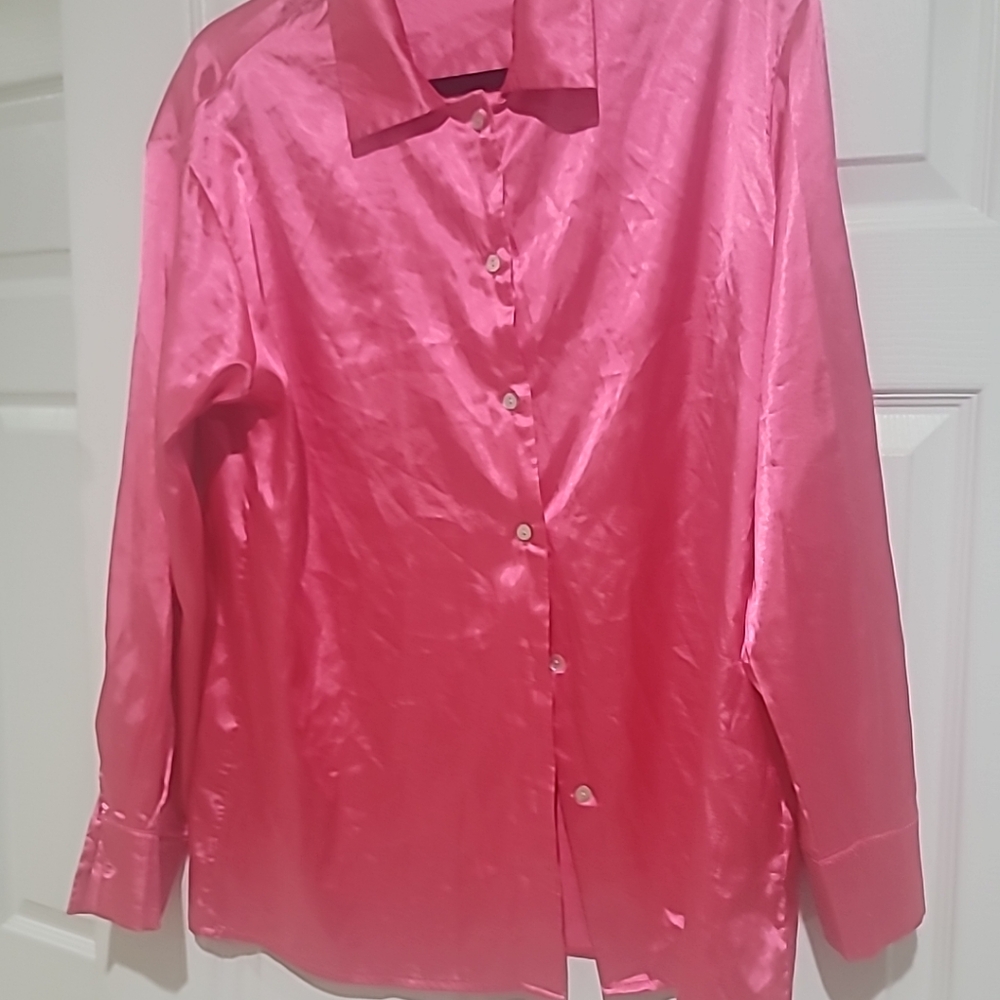 Hot pink long sleeve button-down blouse sz M